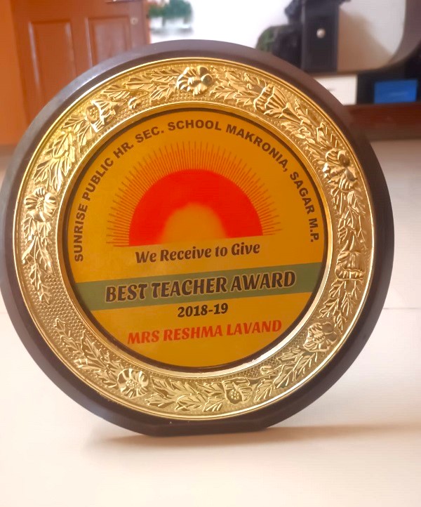 Mrs. Reshma V. Lavand, was honored with the prestigious Best Teacher Award