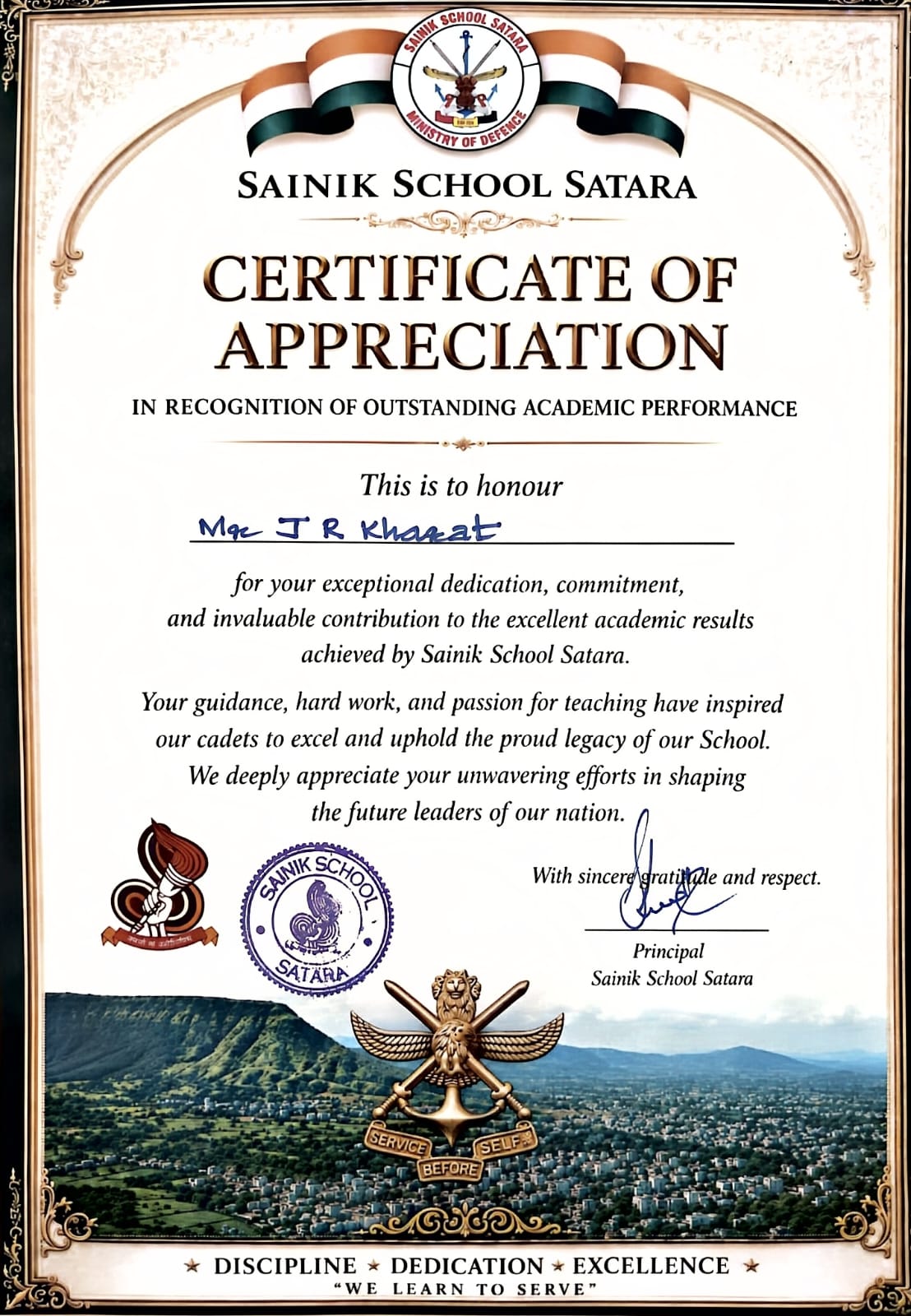Celebrating Academic Excellence: Mr. J R Kharat Honored